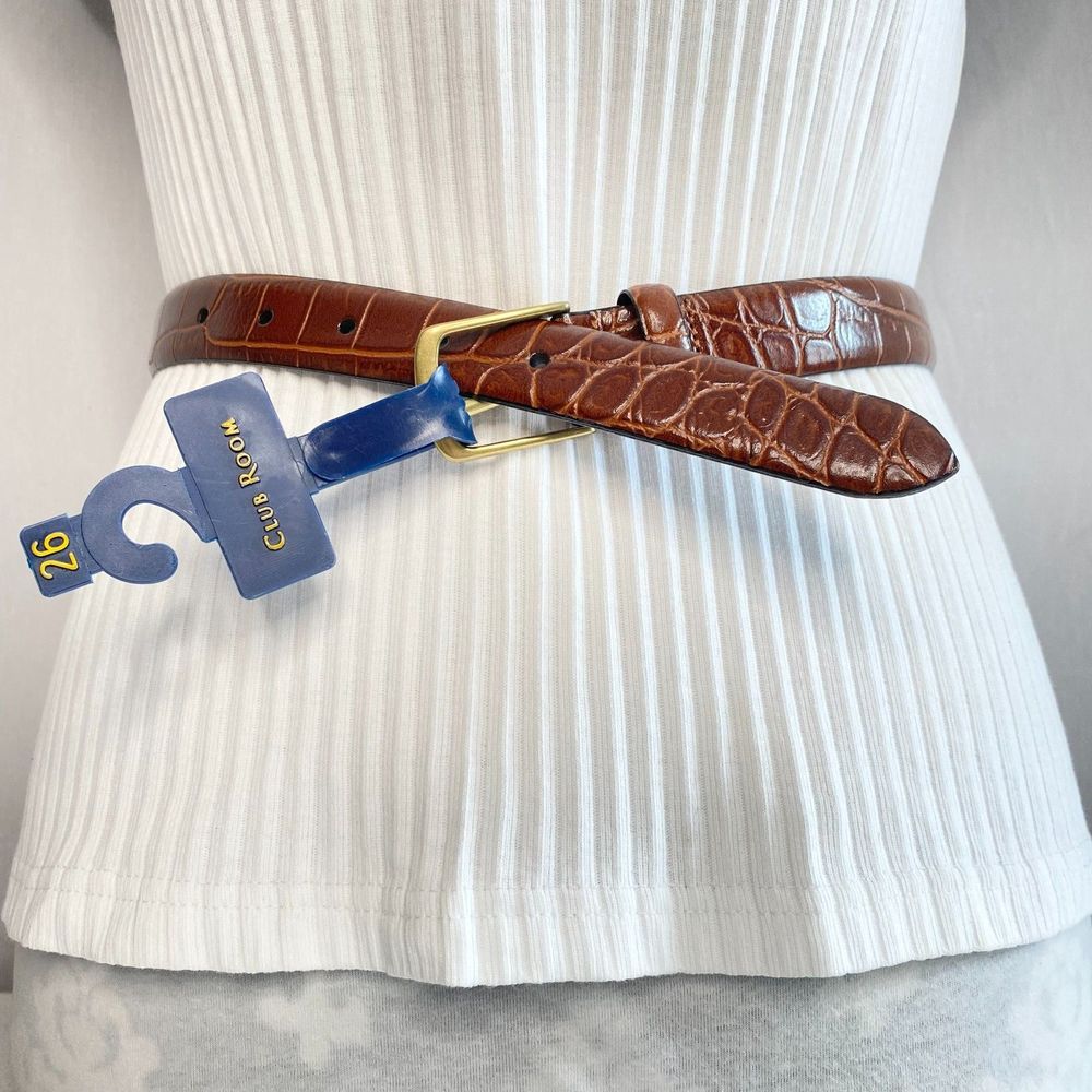 💎Club Room Belt Unisex 26 Croc Print Gingerbread Brown Genuine Leather